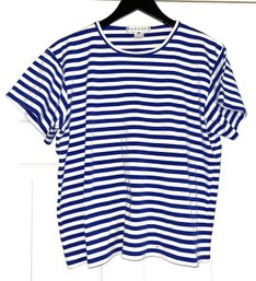 JUST IN TIME FOR SPRING!! WOMENS BORDADO THICK BLUE HORIZONTAL STRIPE T-SHIRT SIZE XL