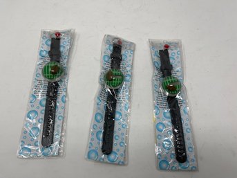 BRAND NEW LOT OF 3 DEADSTOCK VINTAGETHE BUBBLE WATCH FOOTBALL THEMED WATCHES