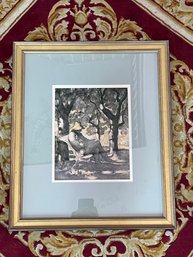 IMPRESSIVE AND STRAIGHT FROM THE MET!! MINT FRAMED PRINT A MAN READING IN A GARDEN BY HONORE DAUMIER