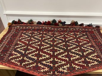 AMAZING VINTAGE LARGE KILIM BURGUNDY KNOTTED TASSELED ARROWHEAD RUG FOR WALL ACCENT