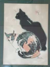 IMPRESSIVE AND SIGNED FRAMED STEINLEN PRINT DEPICTING 2 CATS OF THE ORIENT