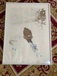 VERY RARE ORIGINAL SIGNED AND NUMBERED JAPANESE ART DEPICTING MAN PULLING CHILD ON SLED 40/280