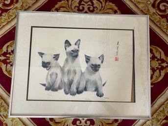 VERY RARE ORIGINAL SIGNED AND NUMBERED TRIPLET SIAMESE KITTENS BY FRANK T. GEE LITHOGRAPH 409/1500