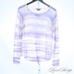 ABSOLUTELY ADORE THIS! MODERN VINCE FEATHERWEIGHT CASHMERE BLEND PURPLE MULTI STRIPE BOATNECK SWEATER S