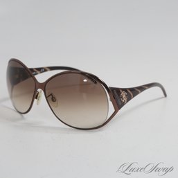 DIVAS UP! ROBERTO CAVALLI MADE IN ITALY OVERSIZED EXTENTED OVAL HORN PRINT ARM GRADIENT SUNGLASSES