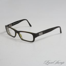 MODERN MINIMALISTIC LUXURY! AUTHENTIC VERSACE MADE IN ITALY BLACK GLASSES WITH SILVER GREEK KEY