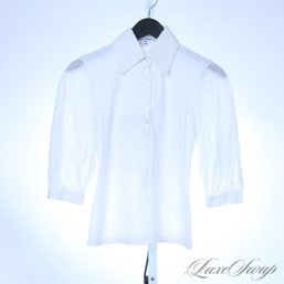 THE PERFECT WHITE BLOUSE? ANNE FONTAINE PARIS MADE IN FRANCE WHITE 'VINNY' STRETCH KNIT BRACELET SLEEVE TOP 38