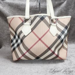 THE STAR OF THE SHOW! AUTHENTIC AND CURRENT BURBERRY BLUSH PINK TARTAN TAN NOVACHECK X-LARGE 16' BAG