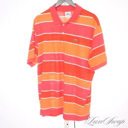 SUMMER PERFECT MENS LACOSTE CORAL ORANGE WHITE MULTI STRIPED PIQUE POLO SHIRT 8 / XXL