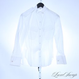 HIGH IMPACT JOHN ROCHA WHITE POPLIN EPAULET SHOULDER EXTENDED FRENCH CUFF SHIRT UK 10