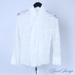 EXCEPTIONAL DIFFERENCE PARIS WHITE CHANEL STYLE LACE AND PLEATED PLACKET BLOUSE 1