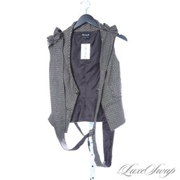 ROCK STARS WYA? HIGH IMPACT ROCKY S GREENED GREY HOUNDSTOOTH GUNMETAL BEAD EMBROIDERED WAIST COAT VEST S