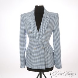 BRAND NEW WITH TAGS RECENT ZARA WHITE AND OCEAN BLUE GINGHAM CHECK DOUBLE BREASTED BLAZER JACKET L