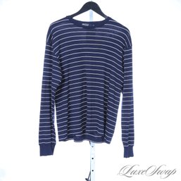 NAUTICAL MENS POLO RALPH LAUREN NAVY BLUE WHITE PENCIL STRIPE CREWNECK THIN KNIT M