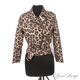 NEAR MINT POSSIBLY UNWORN ANONYMOUS HOPSACK TEXTURED LEOPARD PRINT MOTORCYCLE JACKET FITS ABOUT M/L