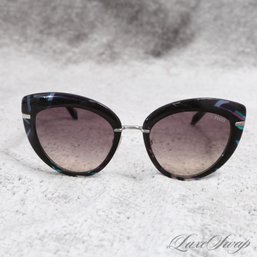 THESE ARE FANTASTIC! EMILIO PUCCI MADE IN ITALY NAVY BLUE MODERN EXTENDED CAT EYE SUNGLASSES IN CASE