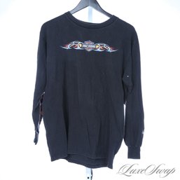 VINTAGE 1990S 2000S Y2K HARLEY DAVIDSON MADE IN USA BY HOLOUBEK BLACK LONG SLEEVE FLAMES TEE SHIRT L