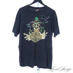 VINTAGE 1990S 2000S Y2K HARLEY DAVIDSON RK STRATMAN ART BLACK EVIL LEPRECHAUN VOODOO LOUISIANA TEE SHIRT