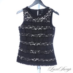 BRAND NEW WITH TAGS J. CREW HIGHLY ORNATE BLACK LACE OVER NUDE SLEEVELESS SHIRT XS