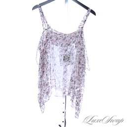 BRAND NEW WITH TAGS $120 ALLSAINTS WHITE PINK MULTI SPLATTER FLORAL 'MIO FREEFALL' CHIFFON TANK TOP M