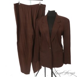 WARM WEATHER PERFECT! REAL CLOTHES SAKS FIFTH AVENUE CHESTNUT BROWN 100 PERCENT SILK 2 PIECE PANT SUIT L