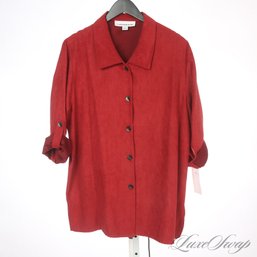 BRAND NEW WITH TAGS CAROLINE ROSE MADE IN USA DEEP GARNET RED ULTRASUEDE CONVERTIBLE SLEEVE SHIRT L