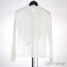 THE PERFECT WHITE SHIRT? BY THE MASTER - VALENTINO ROMA WOMENS WHITE RUFFLED TUXEDO PLACKET BUTTON DOWN 10