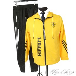 FULL SUIT! BRAND NEW MENS 'GIALLO' GOLD NEW-18 FERRARI SCUDERIA SHIELD TRACK JACKET AND PANTS FITS ABOUT XL