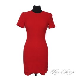 HIGH VALUE GIORGIO ARMANI BLACK LABEL MADE IN ITALY CHERRY RED TEXTURED CREPE CAP SLEEVE DRESS 42