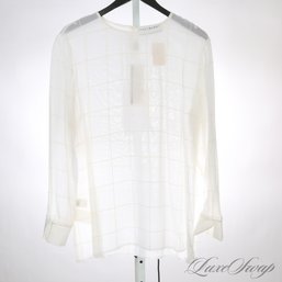 BRAND NEW WITH TAGS $160 SAKS FIFTH AVENUE THE WORKS MADE IN ITALY SILK BLEND WHITE SELF WINDOWPANE SHIRT 14