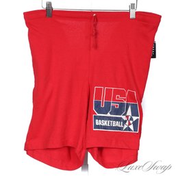 RARE DEADSTOCK BRAND NEW WITH TAGS MENS NBA OFFICIALLY LICENSED 1990S USA BASKETBALL RED SHORTS L