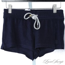 WHO WEARS SHORT SHORTS? VILEBREQUIN WOMENS NAVY BLUE ULTRA SHORT VELOUR TERRYCLOTH BOOTY SHORTS XS