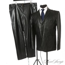 THIS IS REALLY GOOD! ANONYMOUS MENS BLACK VEGAN LEATHER EFFECT 2 PIECE SUIT FITS ABOUT XL