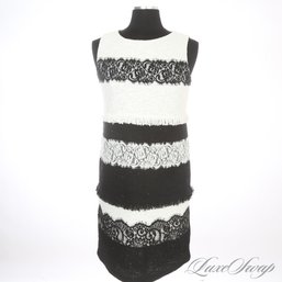 TOP TIER RIDICULOUSLY EXPENSIVE ST. JOHN COUTURE (!) MADE IN USA (!) B/W FANTASY TWEED AND LACE DRESS 6