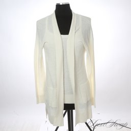 BRAND NEW WITH TAGS $150 PLUS BANANA REPUBLIC SPRING SUMMER WHITE WAFFLED 2 PIECE LONG CARDIGAN / TANK SET M