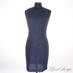 NEAR MINT AND EXCEPTIONAL RECENT ST. JOHN MADE IN USA SAPPHIRE BLUE KNIT SPARKLE INFUSED COCKTAIL DRESS 8