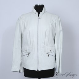 BRAND NEW W/O TAGS CUOIERIA FIORENTINA MADE IN ITALY MODERN WHITE NAPPA LEATHER MOTORCYCLE JACKET WOMENS XXL
