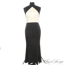 STUNNING AND RECENT $2000 PLUS ST. JOHN BLACK CREPE GOWN WITH WHITE COLORBLOCK 8