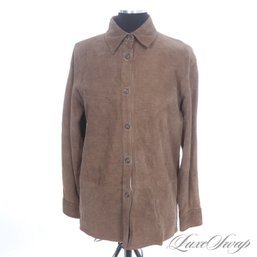 #472 BRAND NEW WITH TAGS LATINI / MARIA VITTORIA FIRENZE MADE IN ITALY BROWN STREAKED LEATHER SUEDE SHACKET 40