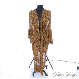 HIGH INTENSITY UMGEE USA ALLOVER LEOPARD PRINT CHIFFON BELL SLEEVE BUTTONLESS ROBE WOW! XL