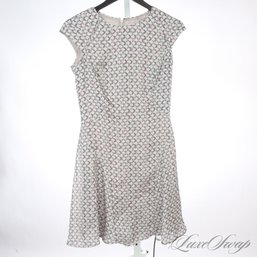 MODERN AND NEAR MINT REISS SILVER GREY ALLOVER INFINITY CHAIN PRINT FLOUNCE HEM DRESS 4