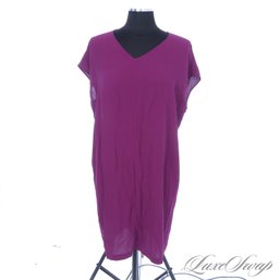 MAGNIFICENT EILEEN FISHER PLUM MAGENTA 100 PERCENT SILK OVERSIZED SACK CHIFFON DRESS XXS