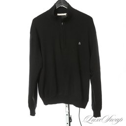 WHERES THE GOLFERS! MENS NEAR MINT FAIRWAY AND GREENE BLACK SOFT KNIT FULLY LINED MONOGRAM 1/2 ZIP SWEATER M