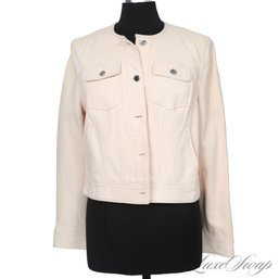 NEAR MINT AND EXCEPTIONAL RALPH LAUREN BLUSH INFUSED KHAKI BUTTER SOFT NAPPA LEATHER TRUCKER JACKET 14P