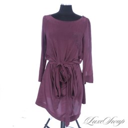 ABSOLUTELY STUNNNG SEE BY CHLOE RAISIN WINE SELF BELTED LONG SLEEVE SILK DRESS WITH POCKETS! 6