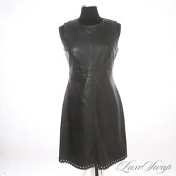 TOTALLY KILLER KARL LAGERFELD PARIS BLACK LEATHER EFFECT PIERCED WHIPSTITCH EDGE DRESS 8