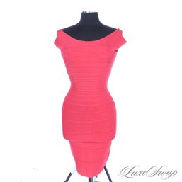 THE ONE EVERYONE WANTS! AUTHENTIC HERVE LEGER CORAL RED BANDAGE STRETCH DRESS WOWWWWWW S