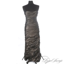 INCREDIBLE BRAND NEW WITH TAGS TERI JON BRONZE METALLIC RUCHED MEGA WATT RUNWAY READY EVENING GOWN 10