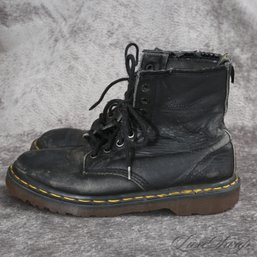 INSANE ORIGINAL VINTAGE 1980S DOC MARTENS MADE IN ENGLAND BLACK LEATHER BOUNCING SOLES BOOTS FITS WOMENS 7.5