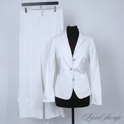 SUMMER READY! $2000 LUCIANO BARBERA MADE IN ITALY PURE WHITE STRETCH COTTON PANT SUIT 10